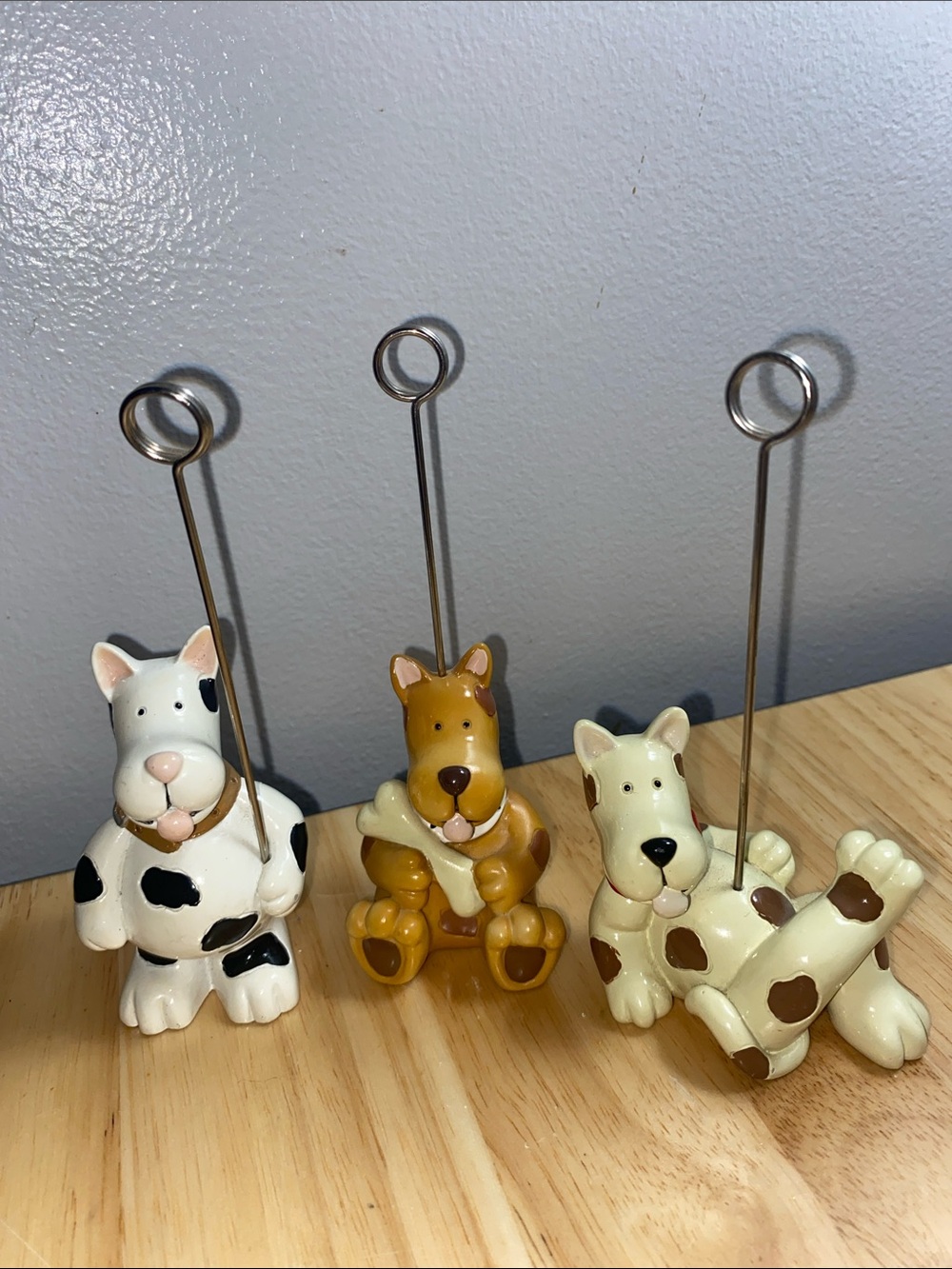 Dog Photo Holders Trio - Ceramic Dog Card Holders in White, brown and Cream.